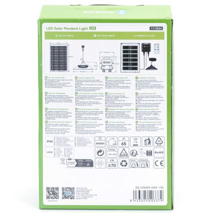 Aigostar - Світлодіодна люстра на сонячній батареї LED/35W/12V 3000 mAh 6500K діаметр 15 см + пульт дистанційного керування