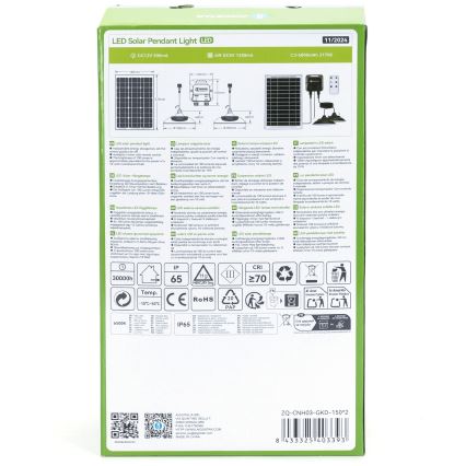 Aigostar - Світлодіодна люстра на сонячній батареї з датчиком 2xLED/35W/12V 6000 mAh 6500K діаметр 15 см + пульт дистанційного керування