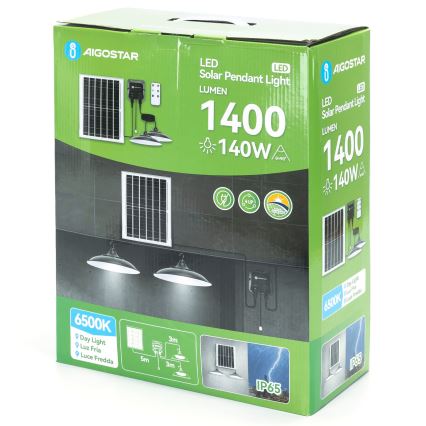 Aigostar - Світлодіодна люстра на сонячній батареї 2xLED/70W/12V 12000 mAh 6500K діаметр 23,5 см + пульт дистанційного керування