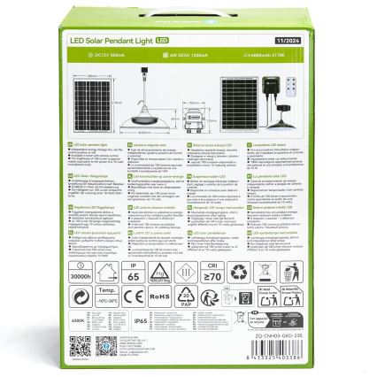 Aigostar - Світлодіодна люстра на сонячній батареї LED/70W/12V 6000 mAh 6500K діаметр 23,5 см + пульт дистанційного керування