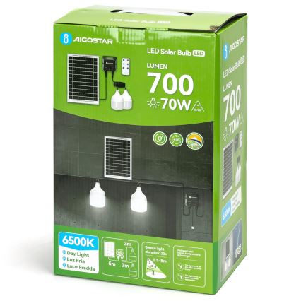 Aigostar - Світлодіодна люстра на сонячній батареї з датчиком 2xLED/35W/12V 6000 mAh 6500K діаметр 10 см + пульт дистанційного керування