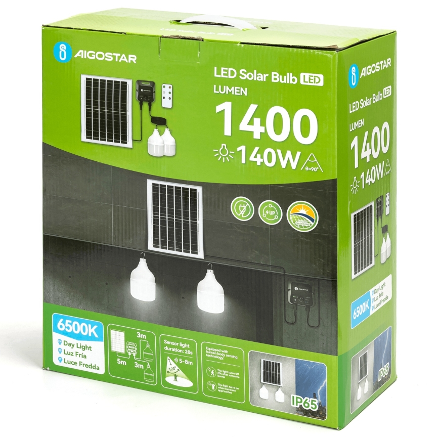 Aigostar - Світлодіодна люстра на сонячній батареї з датчиком 2xLED/70W/12V 12000 mAh 6500K діаметр 12 см + пульт дистанційного керування