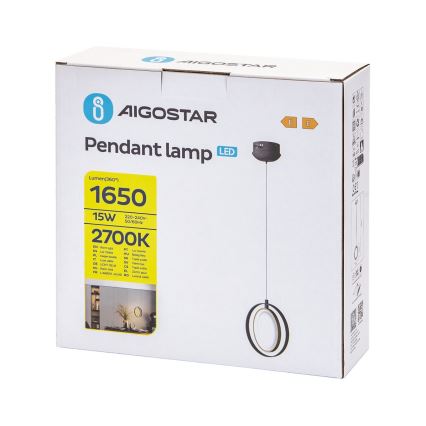 Aigostar - Світлодіодна підвісна люстра LED/15W/230V 2700K чорний
