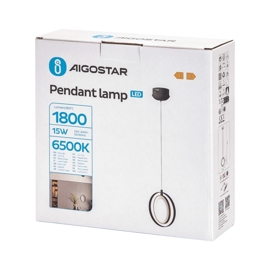Aigostar - Світлодіодна підвісна люстра LED/15W/230V 6500K чорний