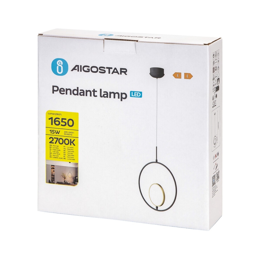 Aigostar - Світлодіодна підвісна люстра LED/15W/230V 6500K чорний/золотий
