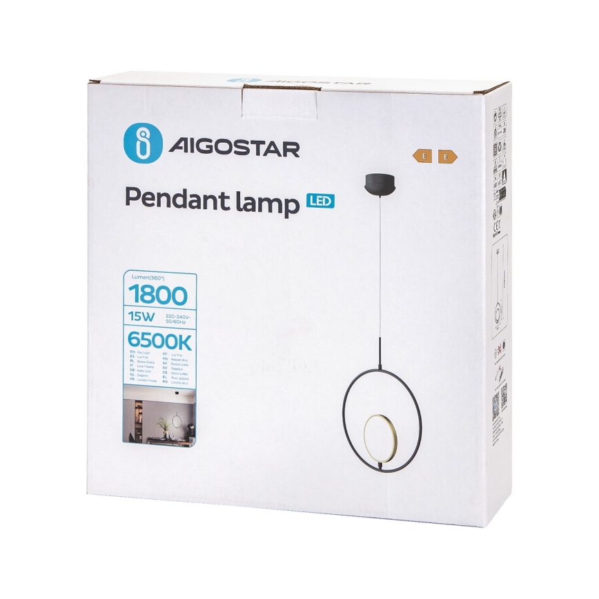 Aigostar - Світлодіодна підвісна люстра LED/15W/230V 6500K чорний/золотий