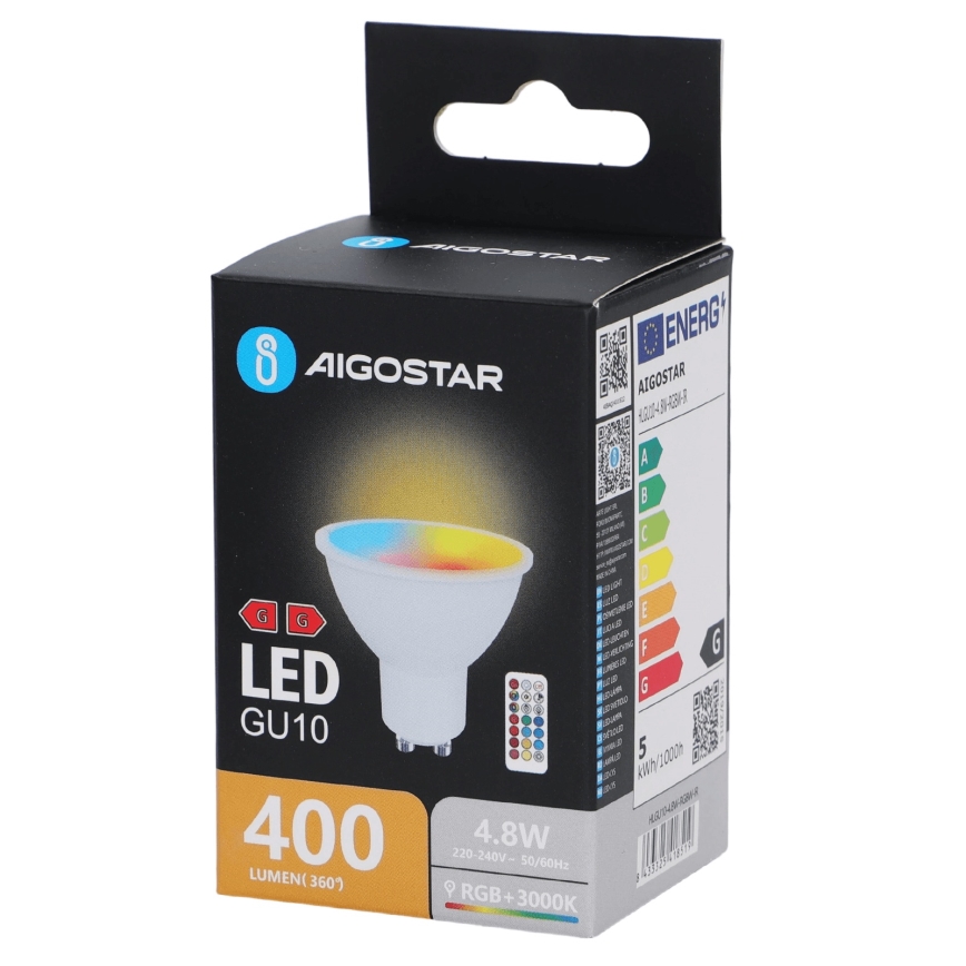 Aigostar - регульована світлодіодна лампа LED RGBW GU10/4,8W/230V 3000K + пульт дистанційного керування