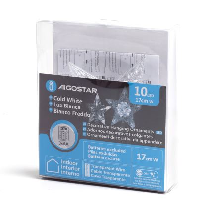 Aigostar - світлодіодна різдвяна прикраса 10xLED/3xAA холодно-біла зірка