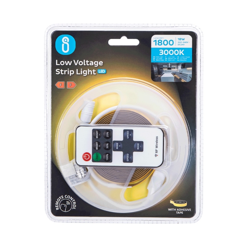Aigostar - Світлодіодна стрічка з регулюванням яскравості 2м LED/18W/24/230V 3000K + пульт дистанційного керування