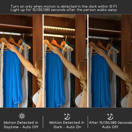 Aigostar - Світлодіодна стрічка з регулюванням яскравості з датчиком 1м LED/2W/4xAAA 3000K IP65