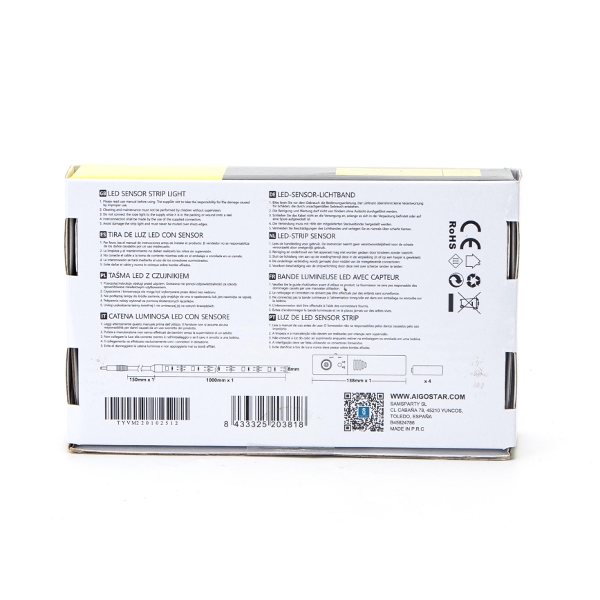 Aigostar - Світлодіодна стрічка з регулюванням яскравості з датчиком 1м LED/2W/4xAAA 3000K IP65