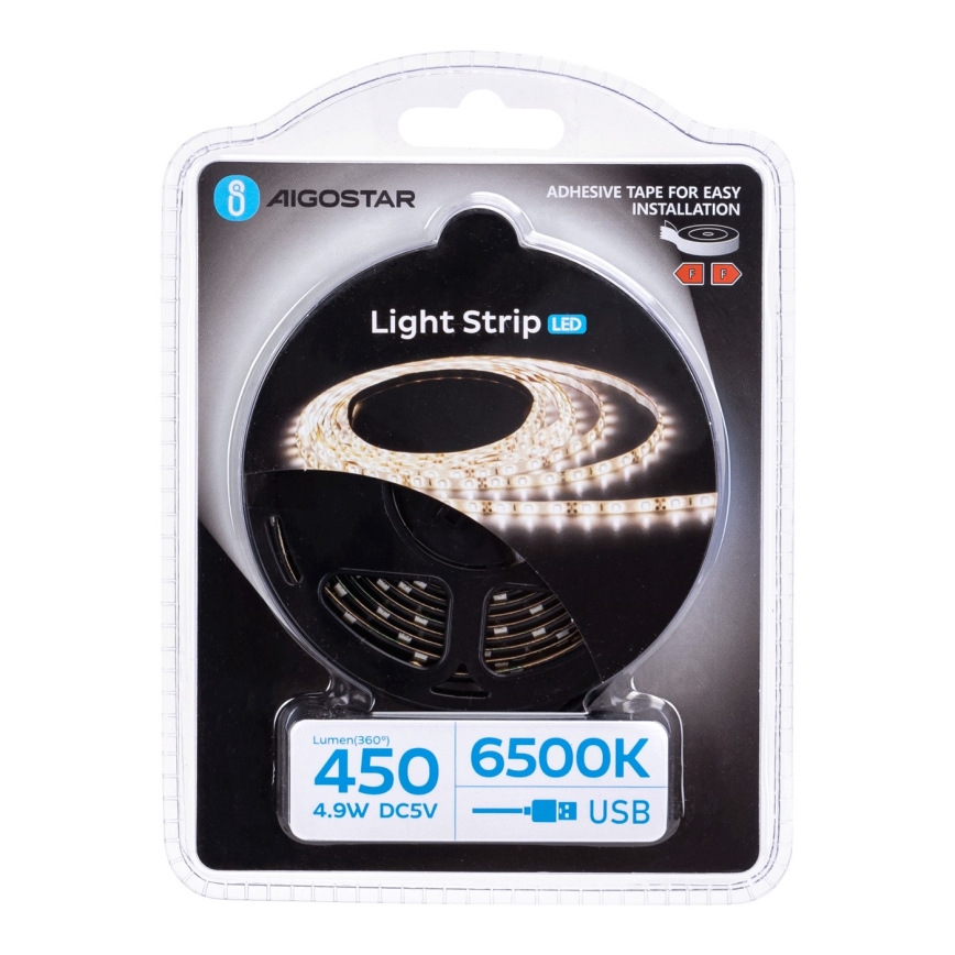 Aigostar - Світлодіодна стрічка 2м LED/4,9W/5V 6500K IP65 чорний