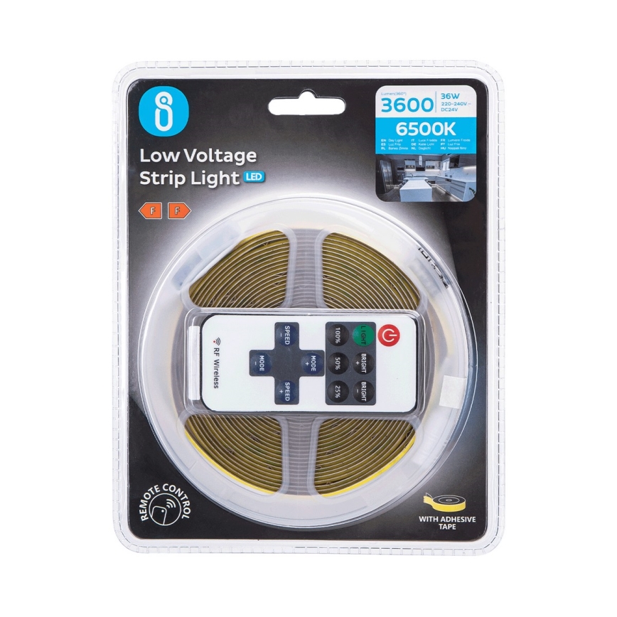 Aigostar - Світлодіодна стрічка з регулюванням яскравості 5м LED/36W/24/230V 6500K + пульт дистанційного керування