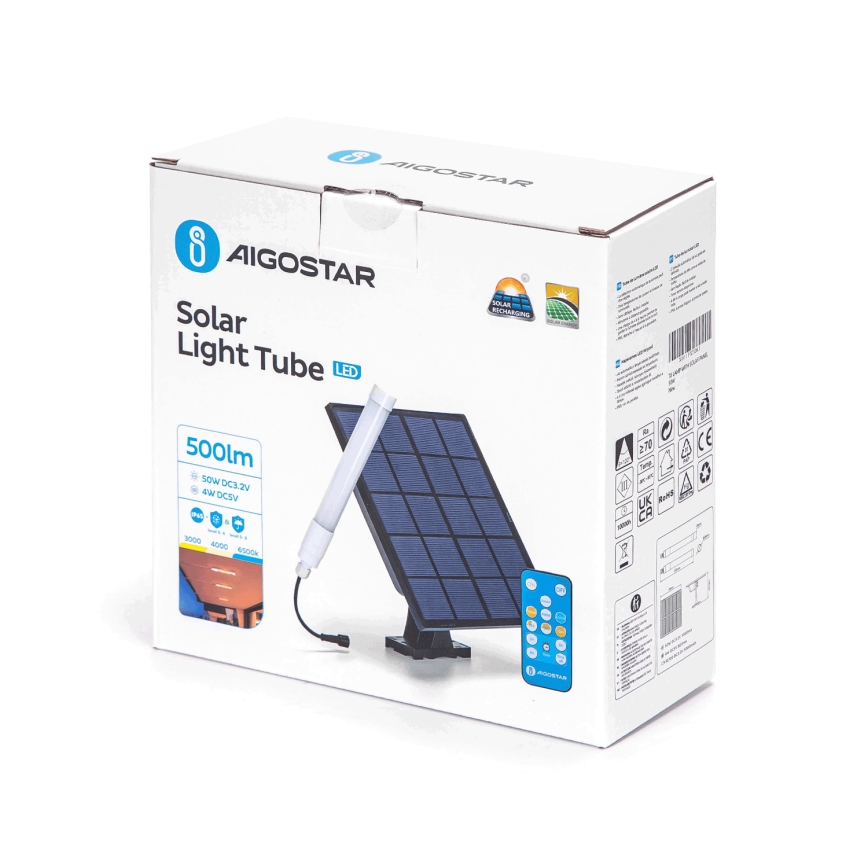 Aigostar - LED з регулюванням яскравості трубка із сонячною панеллю LED/3,2V 3000K/4000K/6500K IP65 + пульт дистанційного керування