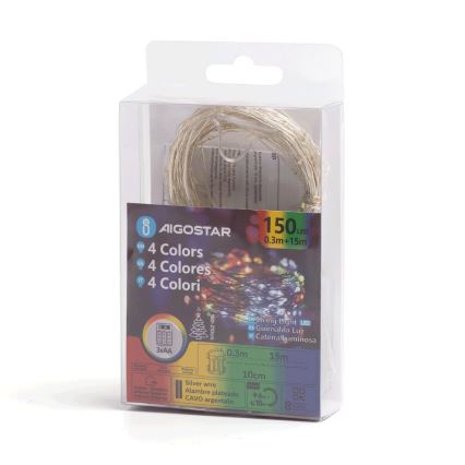 Aigostar - LED вулична  гірлянда 150xLED/8 функцій/3xAA 15,3m IP44 багатоколірна