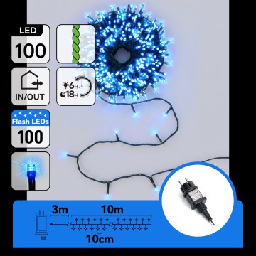 Aigostar - Світлодіодна вулична різдвяна гірлянда 100 LED 13 м IP44 синя