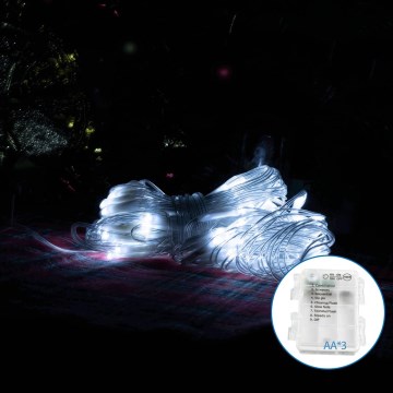 Aigostar - Світлодіодна вулична різдвяна гірлянда 100xLED/8 функцій/3xAA 4,5x1,5м IP44 холодний білий