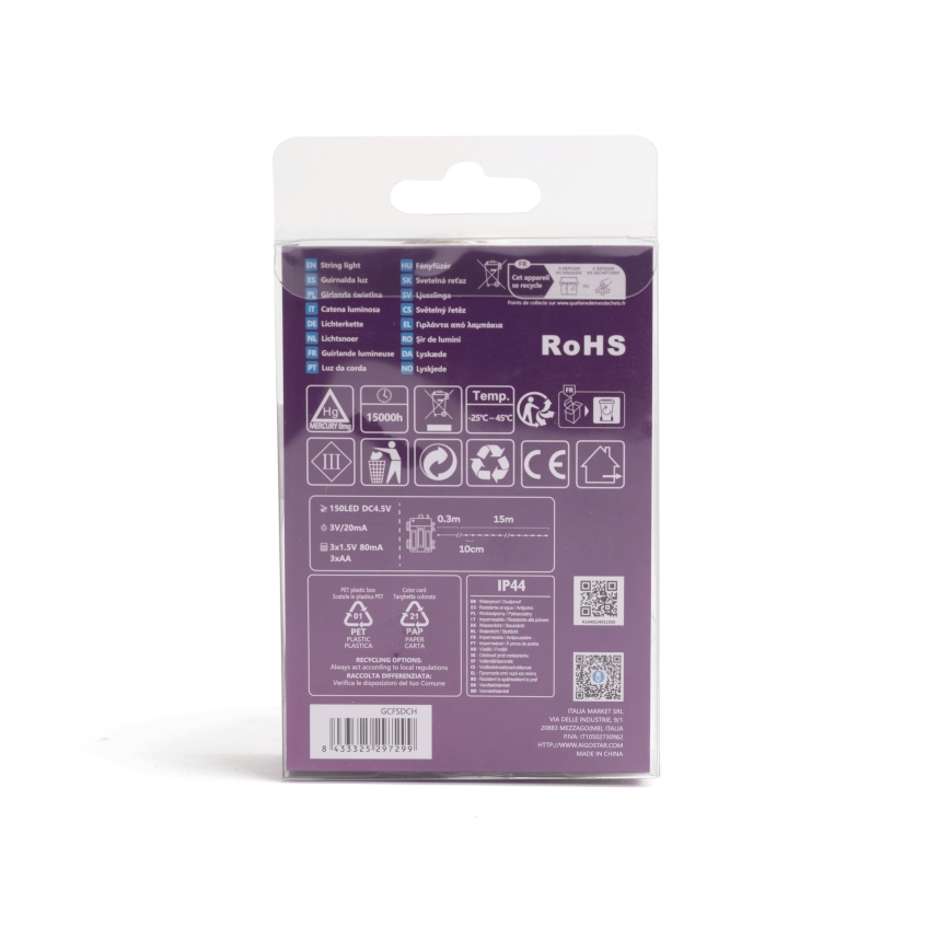 Aigostar - Світлодіодна вулична різдвяна гірлянда 150xLED/8 функцій/3xAA 15,3м IP44 кольоровий