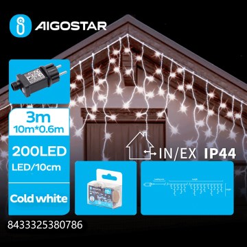 Aigostar - Світлодіодна вулична різдвяна гірлянда 200xLED/8 функцій 13x0,6м IP44 холодний білий