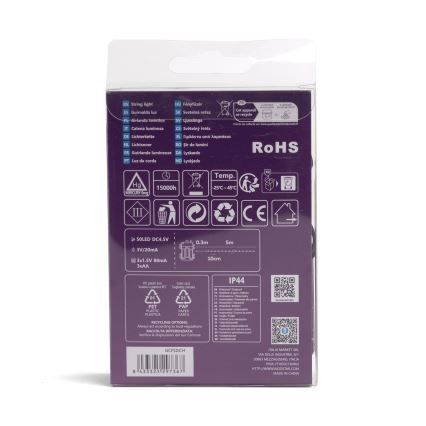 Aigostar - Світлодіодна вулична різдвяна гірлянда 50xLED/8 функцій 3xAA 5,3м IP44 різнокольорова