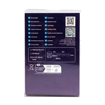 Aigostar-Світлодіодна вулична різдвяна гірлянда 100xLED/8 функцій 3xAA 8x0,6м IP44 теплий білий