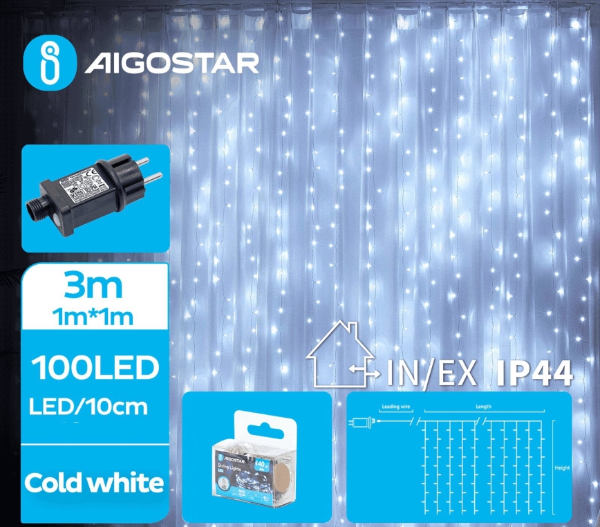 Aigostar - Світлодіодна вулична різдвяна гірлянда 100xLED/8 функцій 4x1м IP44 холодний білий