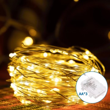 Aigostar -Світлодіодна вулична різдвяна гірлянда 150xLED/8 функцій 3xAA 15,3м IP44 теплий білий