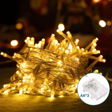 Aigostar -Світлодіодна вулична різдвяна гірлянда 150xLED/8 функцій 3xAA 15,3м IP44 теплий білий