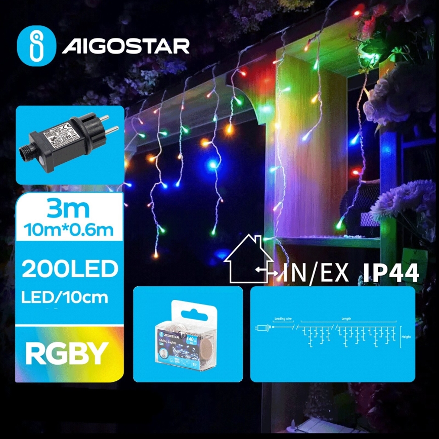 Aigostar - Світлодіодна вулична різдвяна гірлянда 200xLED/8 функцій 13x0,6м IP44 кольоровий