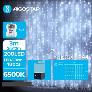 Aigostar - Світлодіодна вулична різдвяна гірлянда 200xLED/8 функцій 3xAA 5x2м IP44 холодний білий