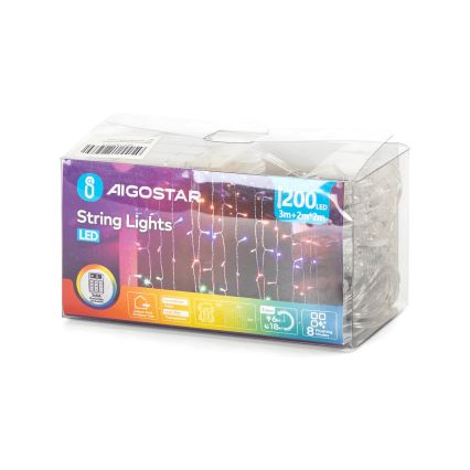Aigostar - Світлодіодна вулична різдвяна гірлянда 200xLED/8 функцій 3xAA 5x2м IP44 кольоровий