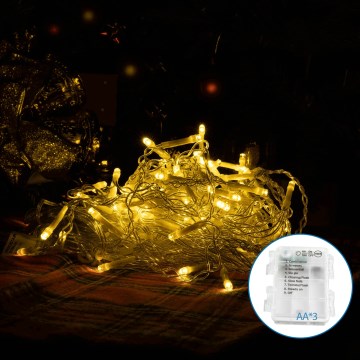 Aigostar-Світлодіодна вулична різдвяна гірлянда 200xLED/8 функцій 3xAA 6x1,5м IP44 теплий білий