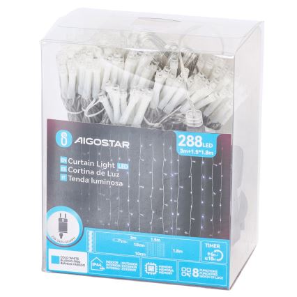 Айгостар - світлодіодна вулична різдвяна гірлянда, 288 світлодіодів, 8 режимів, 1,5×1,8 м, IP44, холодне біле світло