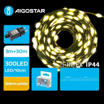 Aigostar - Світлодіодна вулична різдвяна гірлянда 300xLED/8 функцій 33m IP44 теплий білий