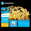 Aigostar - Світлодіодна вулична різдвяна гірлянда 50xLED/8 функцій 8м IP44 теплий білий