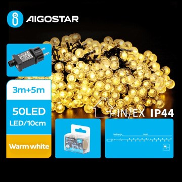 Aigostar - Світлодіодна вулична різдвяна гірлянда 50xLED/8 функцій 8м IP44 теплий білий