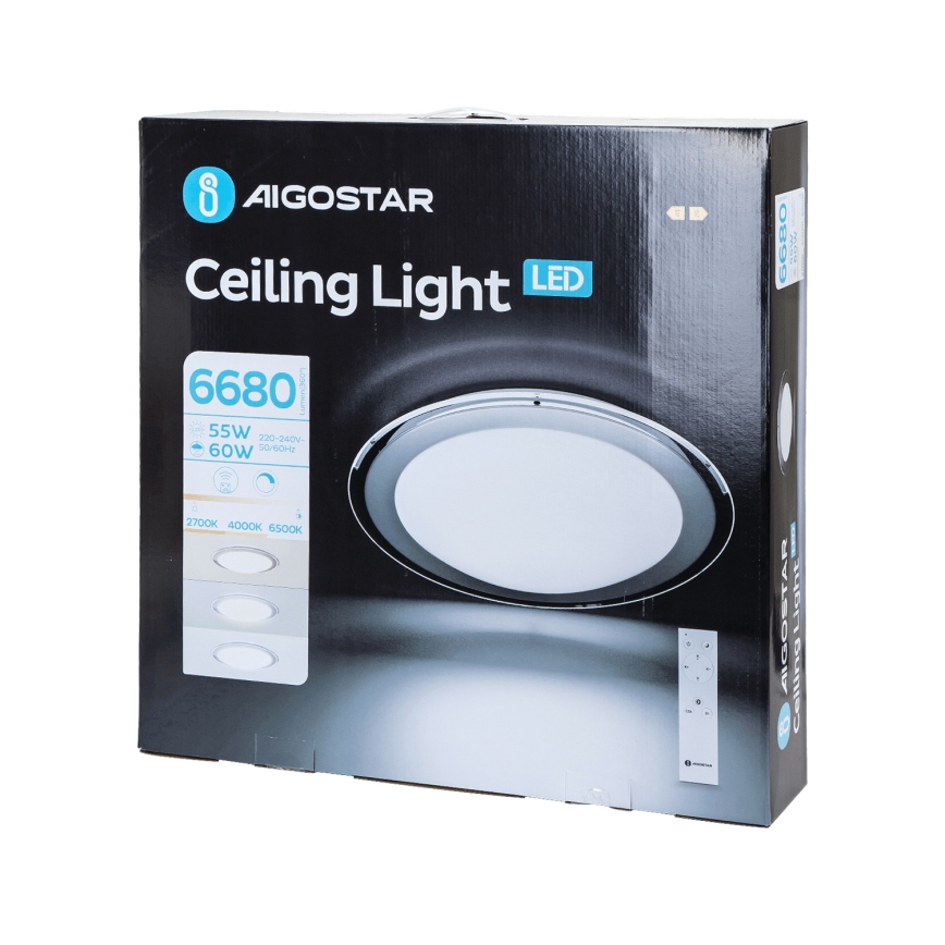 Aigostar - LED-стельовий світильник з регулюванням яскравості LED/60W/230V 2700-6500K діаметр 52,7 см хром + дистанційне керування