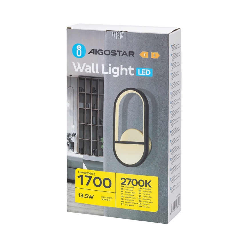 Aigostar - Світлодіодний настінний світильник LED/13,5W/230V 2700K чорний/золотий