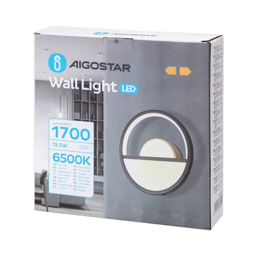 Aigostar - Світлодіодний настінний світильник LED/13,5W/230V 6500K чорний/золотий