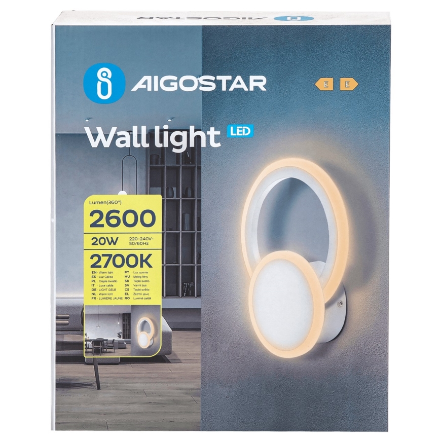 Aigostar - Світлодіодний настінний світильник LED/20W/230V 2700K білий