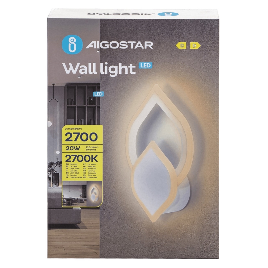 Aigostar - Світлодіодний настінний світильник LED/20W/230V 2700K білий