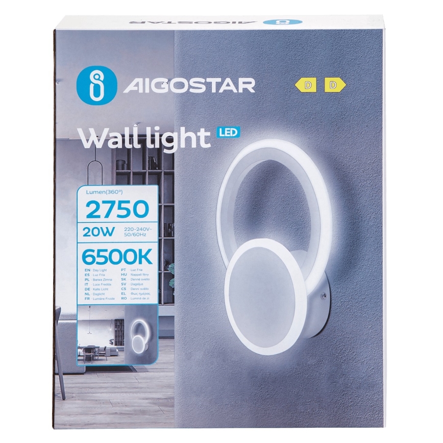 Aigostar - Світлодіодний настінний світильник LED/20W/230V 6500K білий