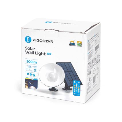 Aigostar - Світлодіодний настінний світильник на сонячній батареї LED/3,2V 3000K/4000K/6500K 5000 mAh IP65 + пульт дистанційного керування
