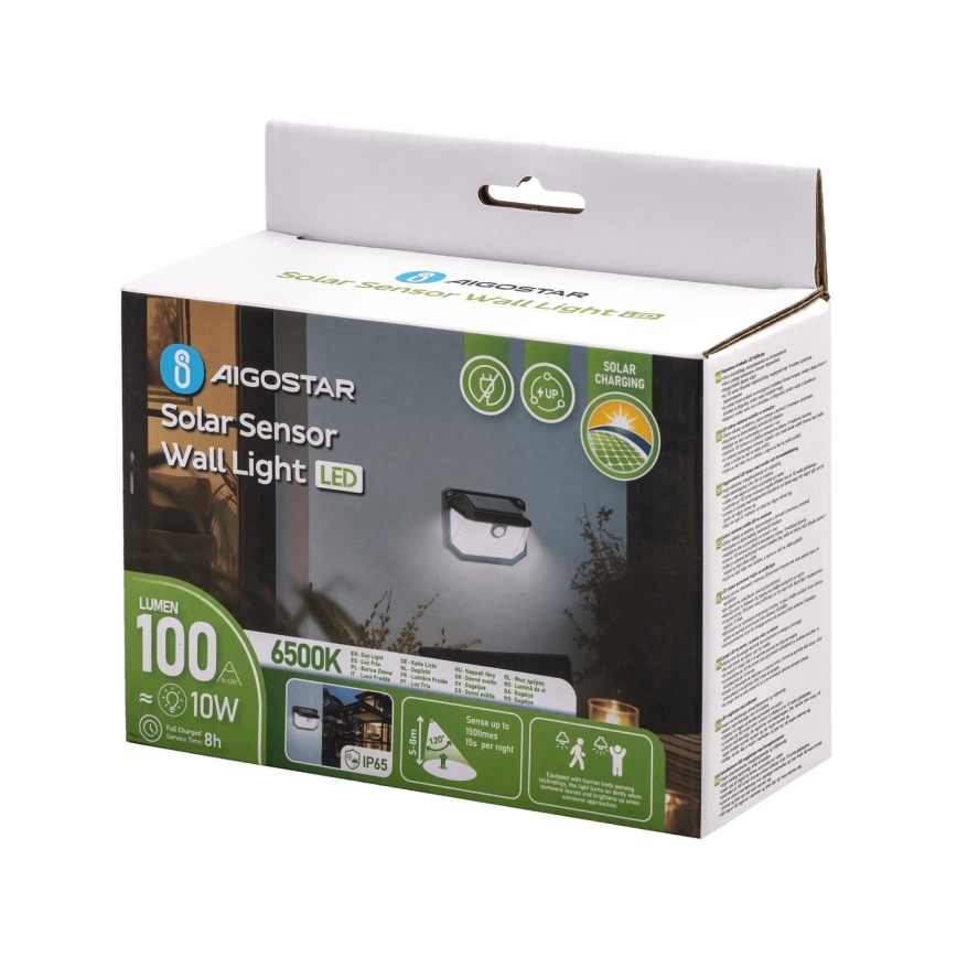Aigostar - Світлодіодний настінний світильник з датчиком на сонячній батареї LED/0,8W/5,5V 1200 mAh 6500K IP65