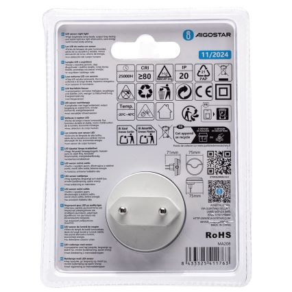 Aigostar - LED Нічник з датчиком освітленості LED/0,5W/230V 3000K