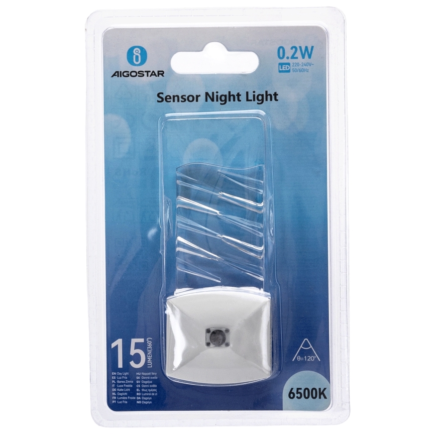 Aigostar - LED Нічник з датчиком освітленості LED/0,2W/230V 6500K