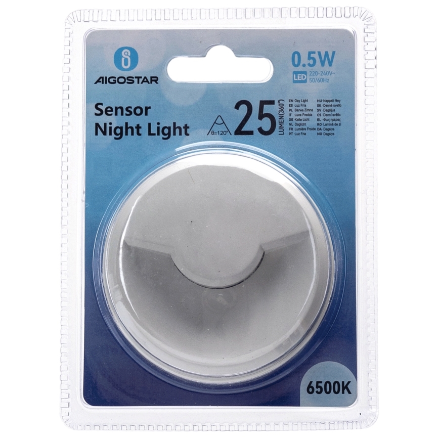Aigostar - LED Нічник з датчиком освітленості LED/0,5W/230V 6500K