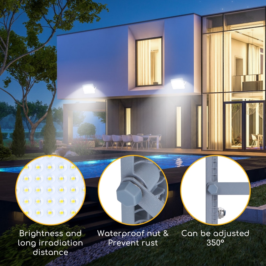 Aigostar - Світлодіодний прожектор LED/100W/230V сірий 6500K IP65