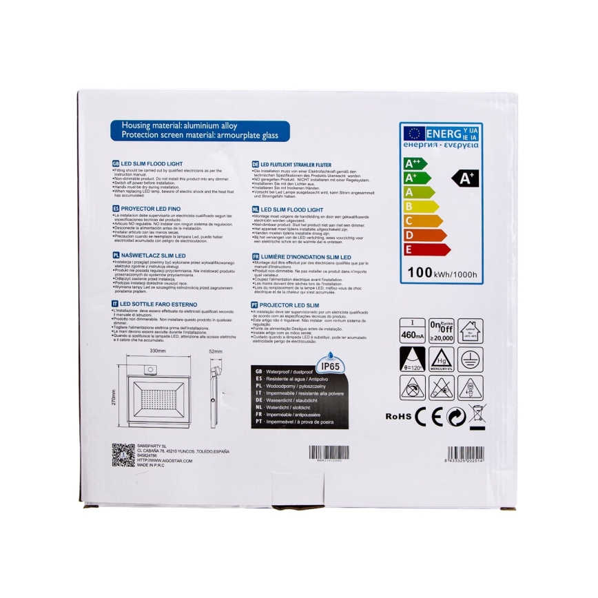 Aigostar - Світлодіодний прожектор з датчиком LED/100W/230V 6400K IP65 білий