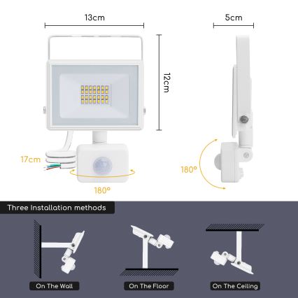 Aigostar - Світлодіодний прожектор з датчиком LED/20W/230V 4000K IP65 білий